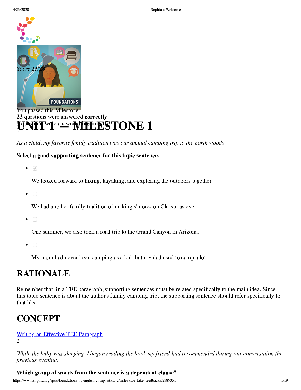 Preview of English COMP 101 Milestone 1 (Foundation), All Correct Test bank Questions and Answers wit